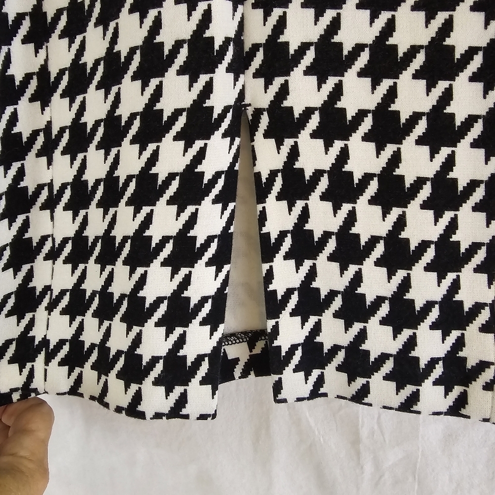 Houndstooth Skirt Classic Knee Length Pencil Zip Slit Stretch GO Inter Sz 12 - Picture 5 of 9